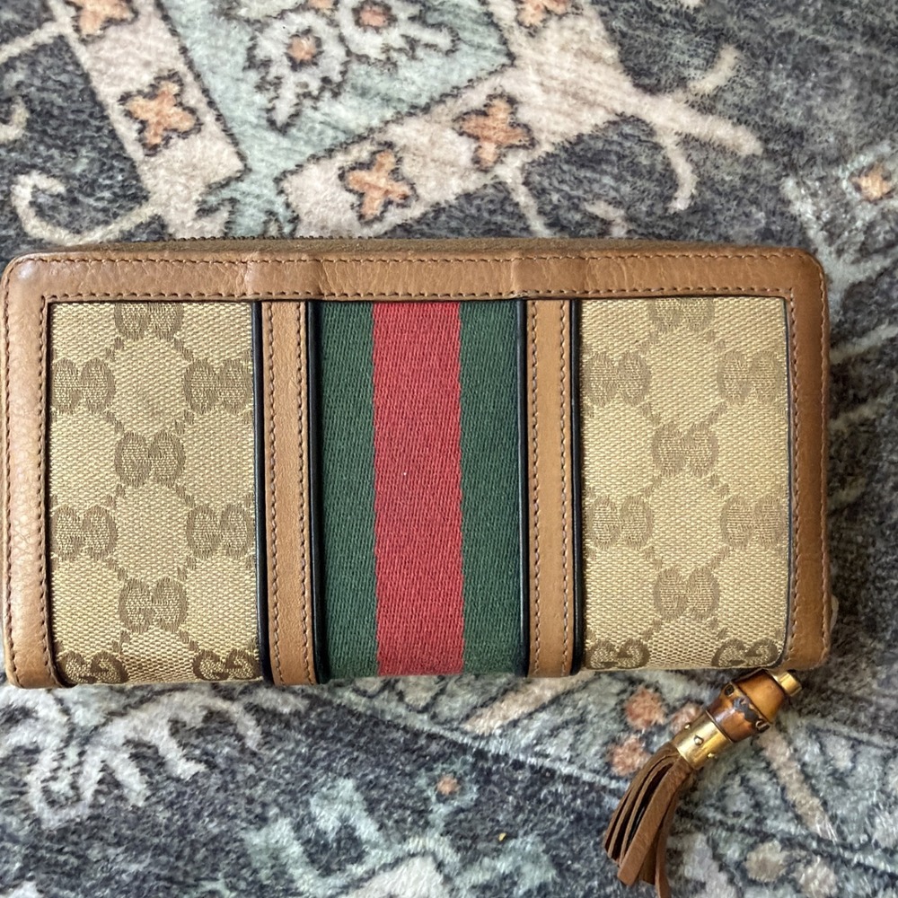 Gucci GG Supreme Monogram Web Ophidia Zip Around Wallet Brown Authentic bamboo - Picture 7 of 16
